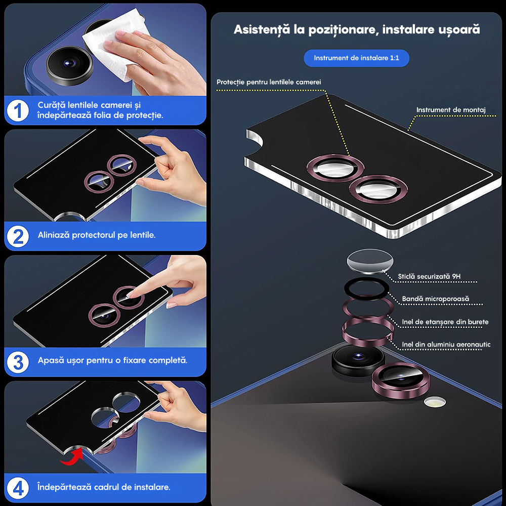 Folie Sticla Lentile Camera MaxDefense+ - Samsung Galaxy Z Flip5 - Roz