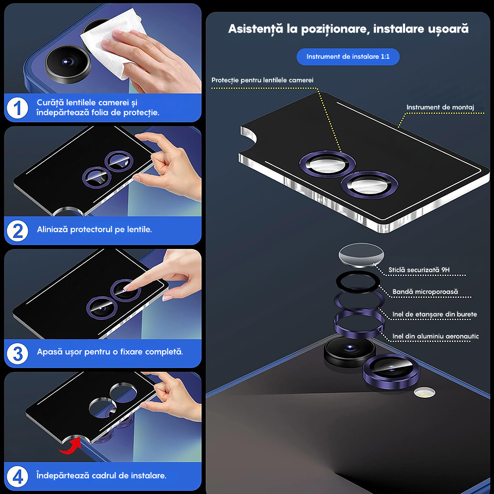 Folie Sticla Lentile Camera MaxDefense+ - Samsung Galaxy Z Fold7 - Mov Inchis