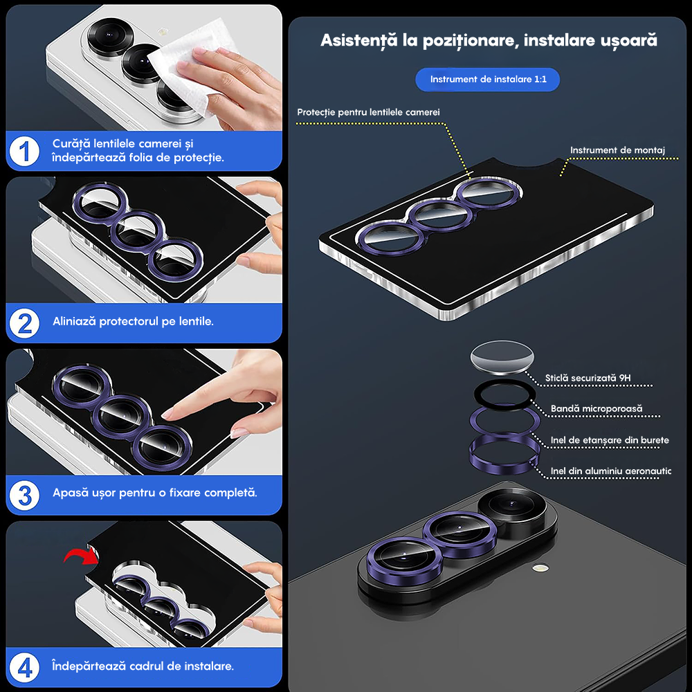 Folie Sticla Lentile Camera MaxDefense+ - Samsung Galaxy Z Fold6 - Mov Inchis