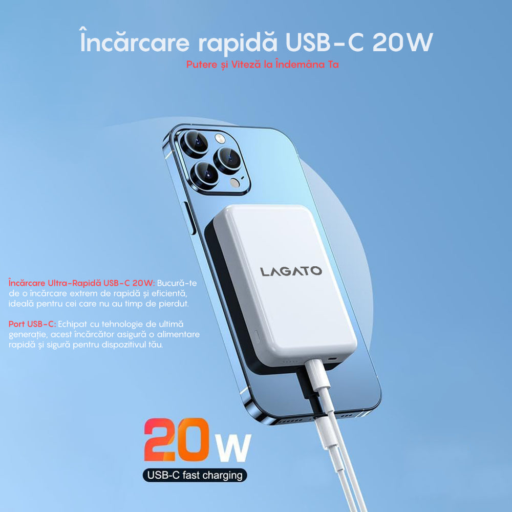 Baterie Externa MagSafe Lagato MS1 Pro 5000 mAh - Alb