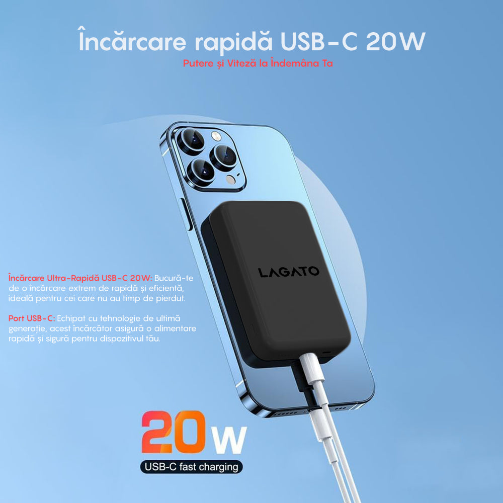 Baterie Externa MagSafe Lagato MS1 Pro 5000 mAh - Negru