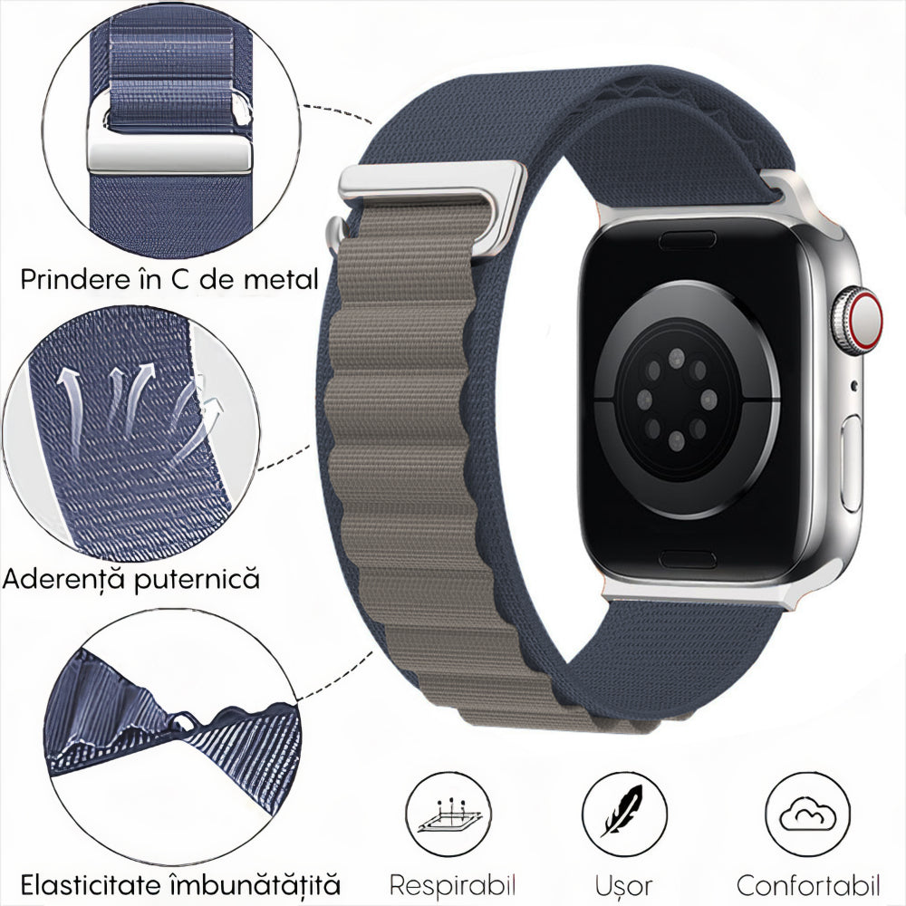 Curea Alpine Summit - Apple Watch 1/2/3/4/5/6/7/8/9/10/11/SE/SE2/SE3 - 38/40/41/42 MM - Albastru