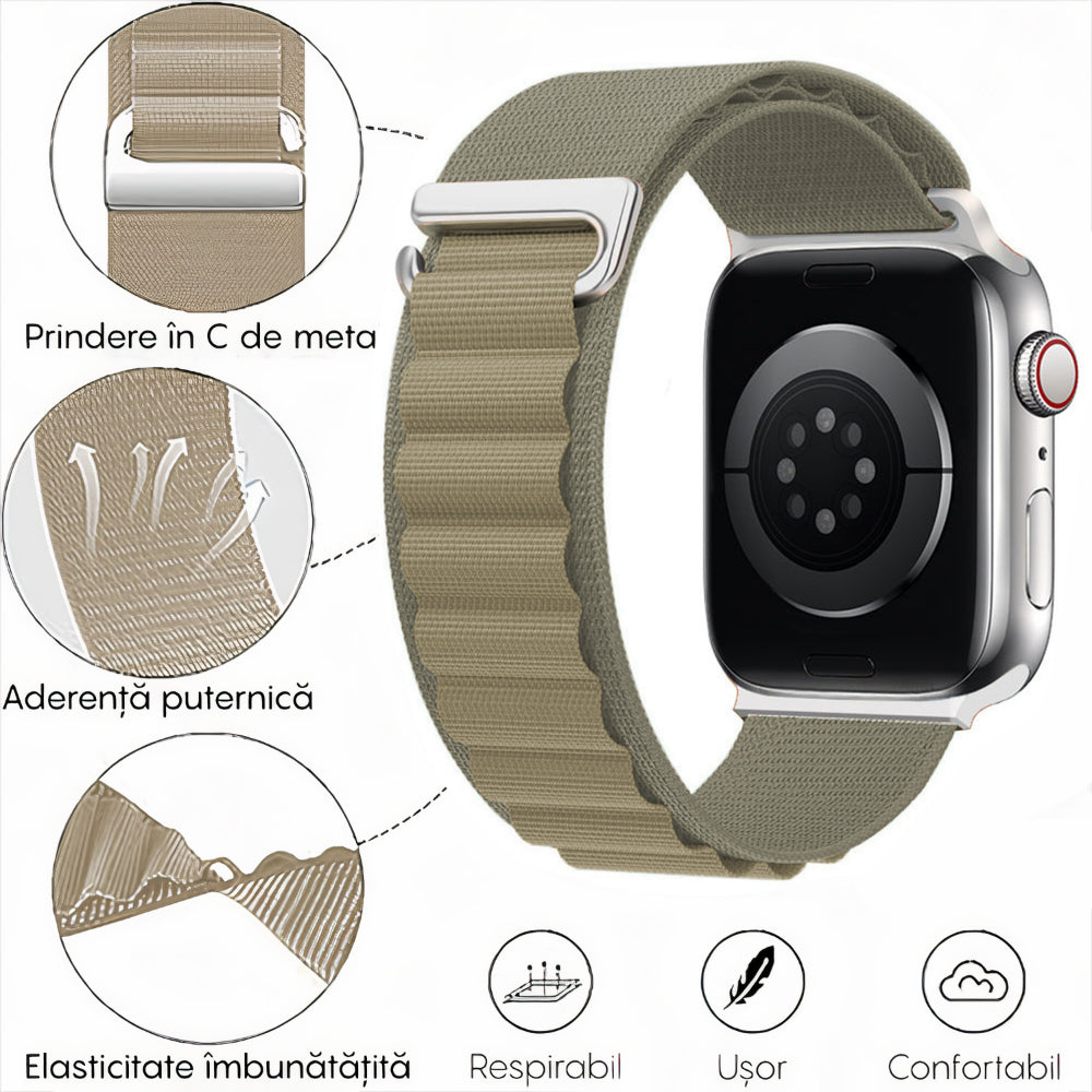 Curea Alpine Summit - Apple Watch 1/2/3/4/5/6/7/8/9/10/11/SE/SE2/SE3 - 38/40/41/42 MM - Verde Deschis