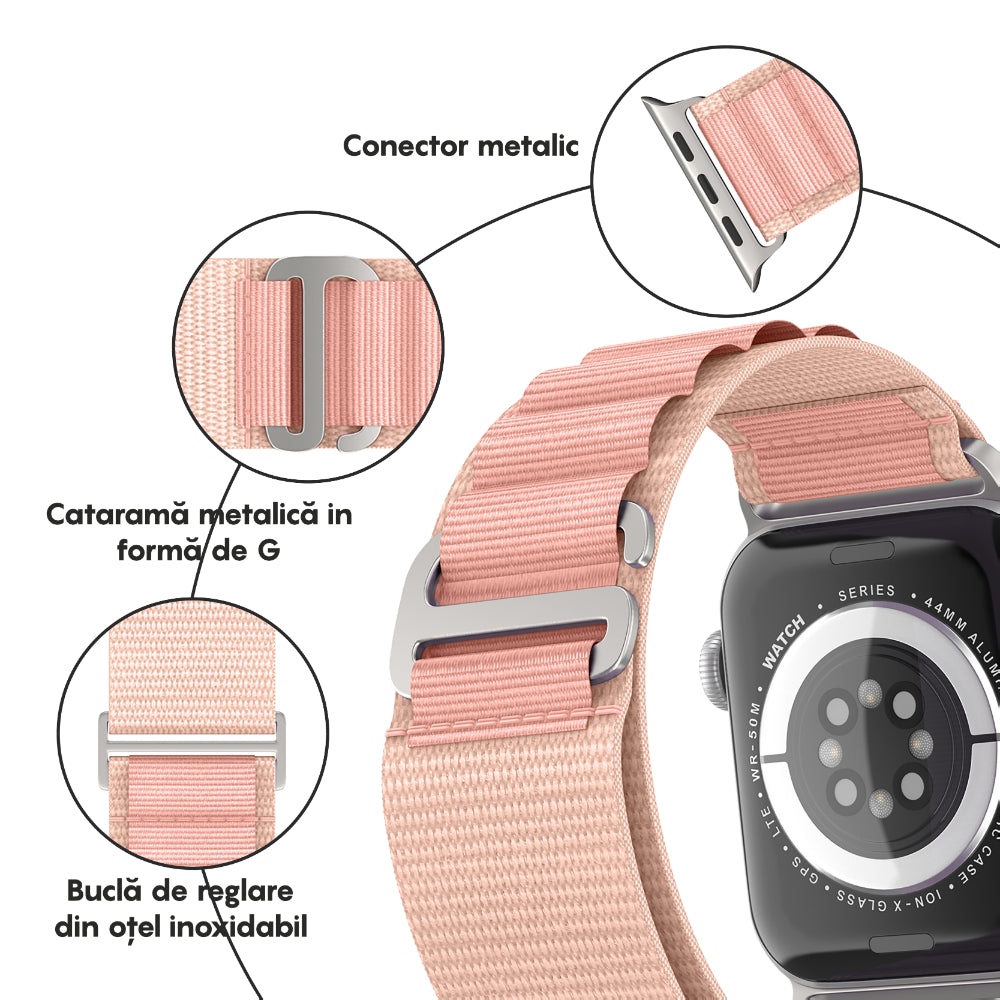 Curea Alpine Adventure - Apple Watch 1/2/3/4/5/6/7/8/9/SE/Ultra 1/Ultra 2 - 42/44/45/49 MM - Roz