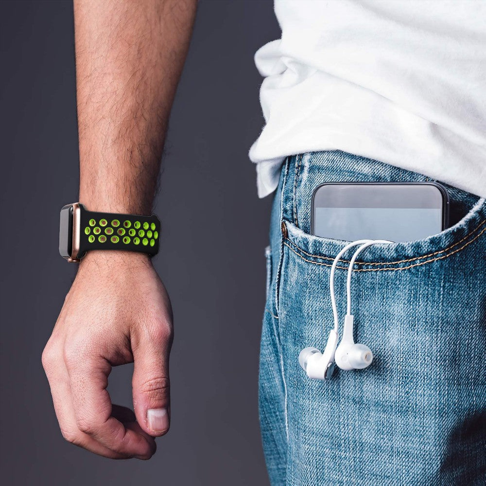 Curea Silicone Flex Loop - Apple Watch 1/2/3/4/5/6/7/8/9/SE/Ultra 1/Ultra 2 - 42/44/45/49 MM - Black/Green