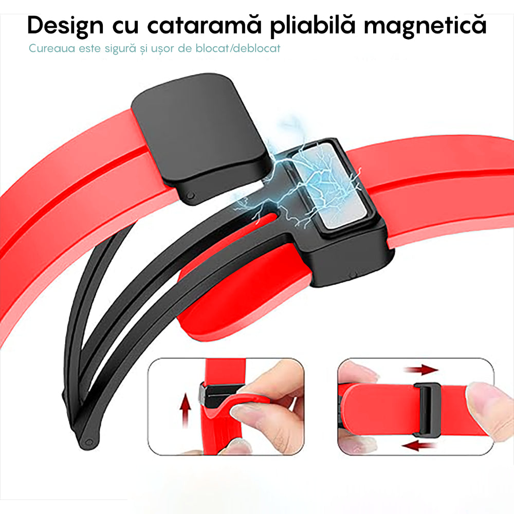 Curea Silicone Metallic Link - Samsung Galaxy Watch 7/6/6 Classic/5 Pro/5/4/4 Classic/3 41mm/42 mm/Active 2/Active/FE - 20mm - Rosu