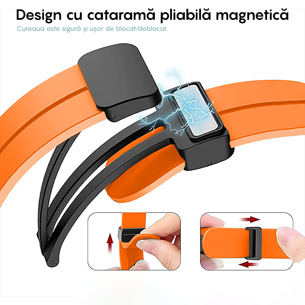 Curea Silicone Metallic Link - Samsung Galaxy Watch 7/6/6 Classic/5 Pro/5/4/4 Classic/3 41mm/42 mm/Active 2/Active/FE - 20mm - Portocaliu