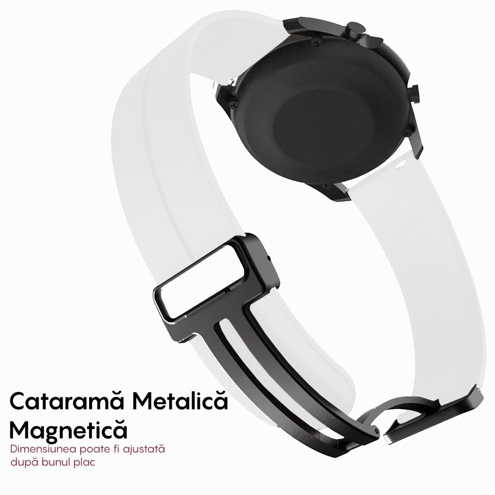 Curea Silicone Metallic Link - Samsung Galaxy Watch 7/6/6 Classic/5 Pro/5/4/4 Classic/3 41mm/42 mm/Active 2/Active/FE - 20mm - Alb