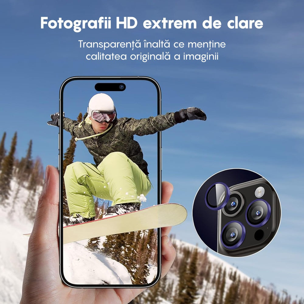 Folie Sticla Lentile Camera MaxDefense+ - iPhone 16 Pro/16 Pro Max - Mov Inchis