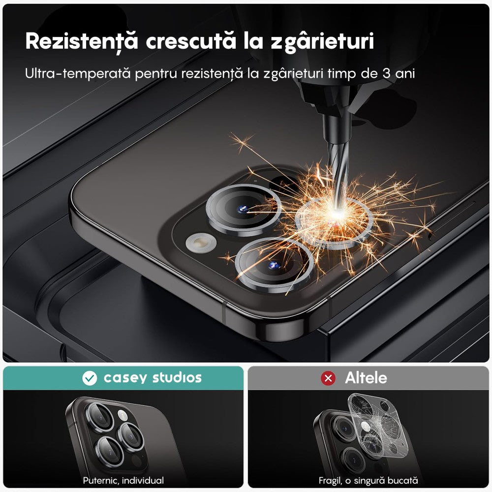 Folie Sticla Lentile Camera MaxDefense+ - iPhone 16 Pro/16 Pro Max - Argintiu