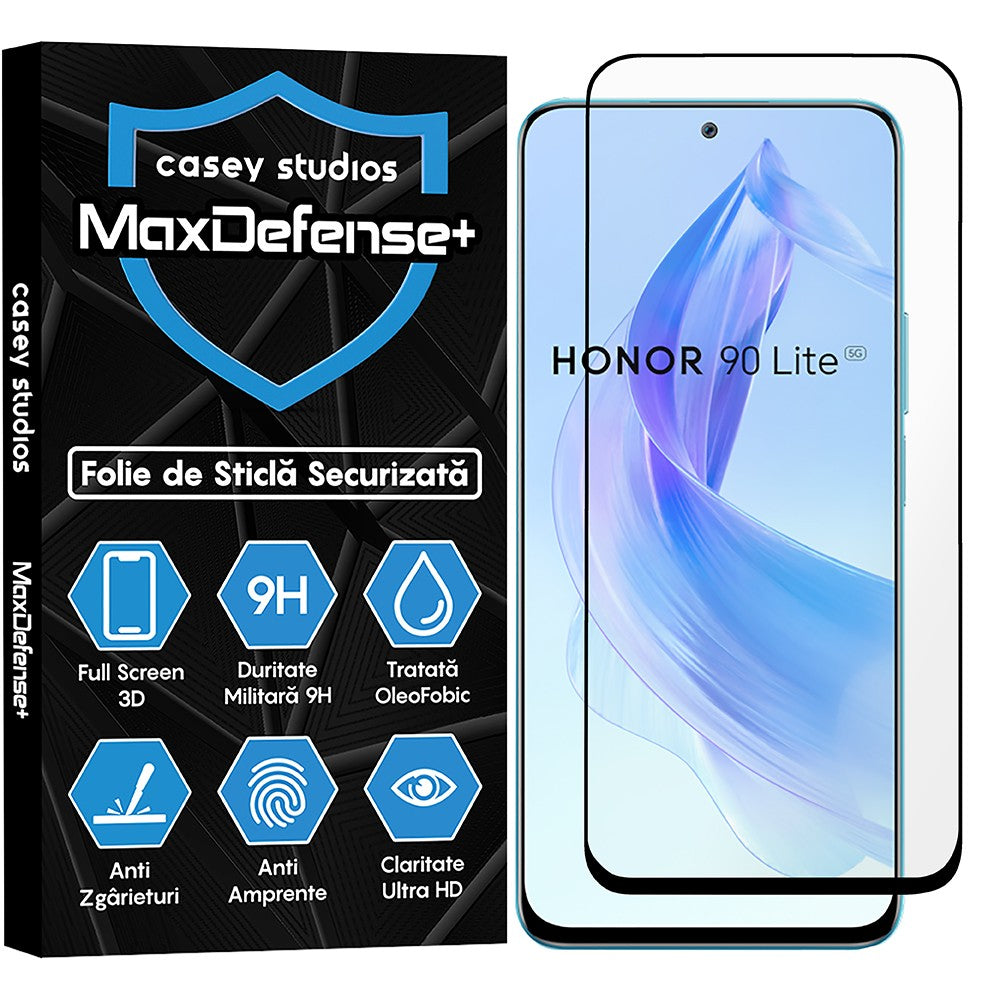 Folie Sticla MaxDefense+ - Honor 90 Lite - Negru