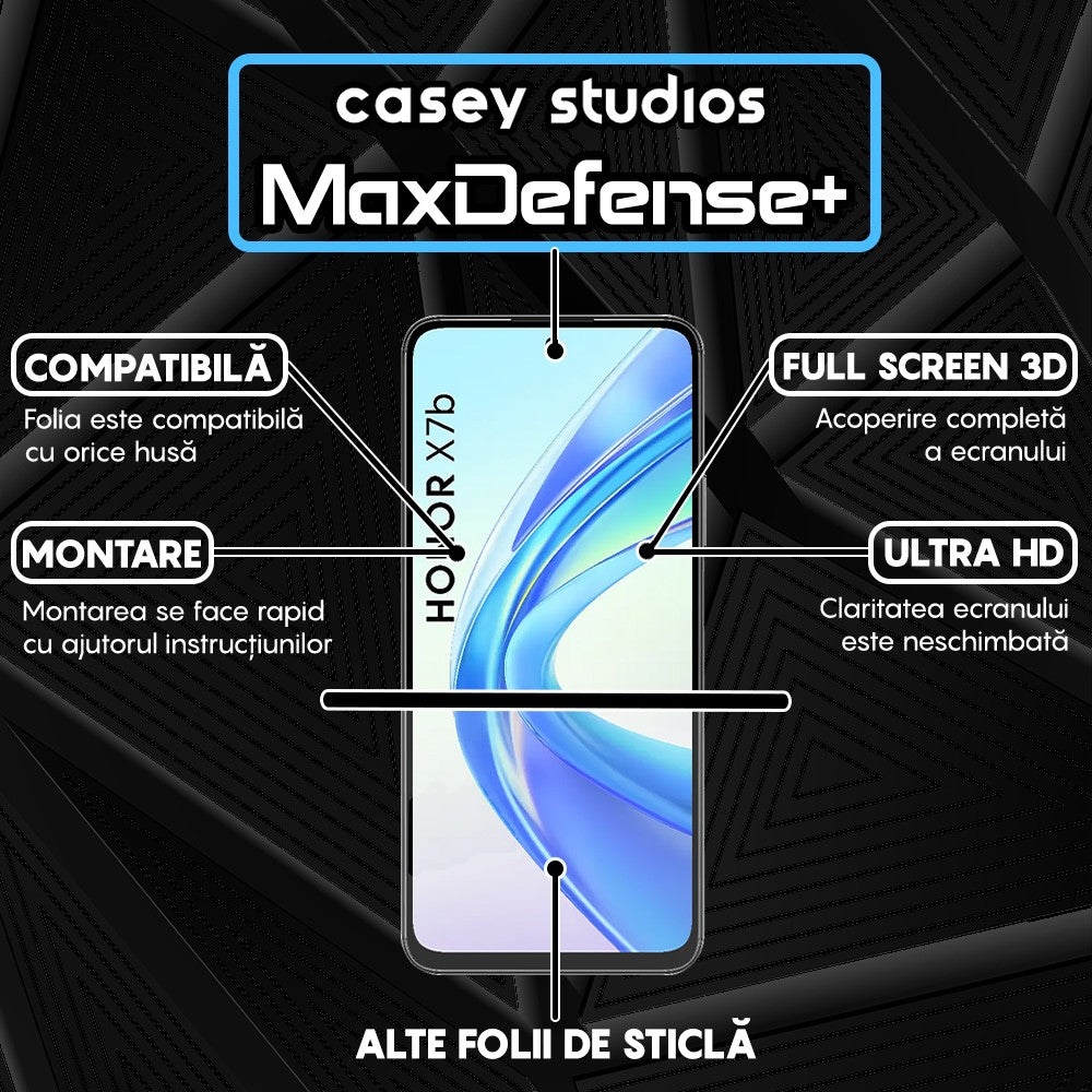 Folie Sticla MaxDefense+ - Honor X7b/X7b 5G/X7b 5G (50 MP) - Negru