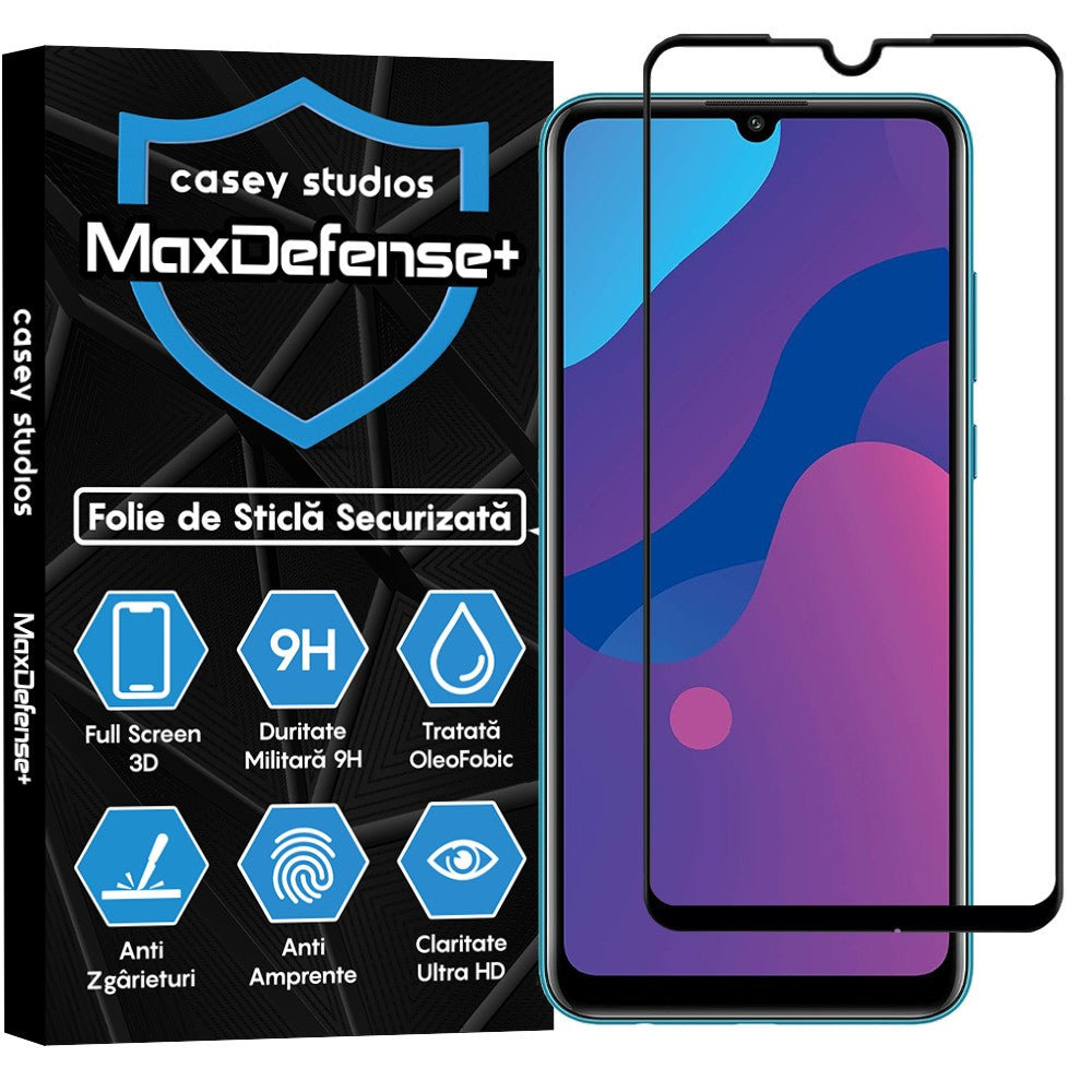 Folie Sticla MaxDefense+ - Huawei Honor 9A/Huawei Y6p - Negru