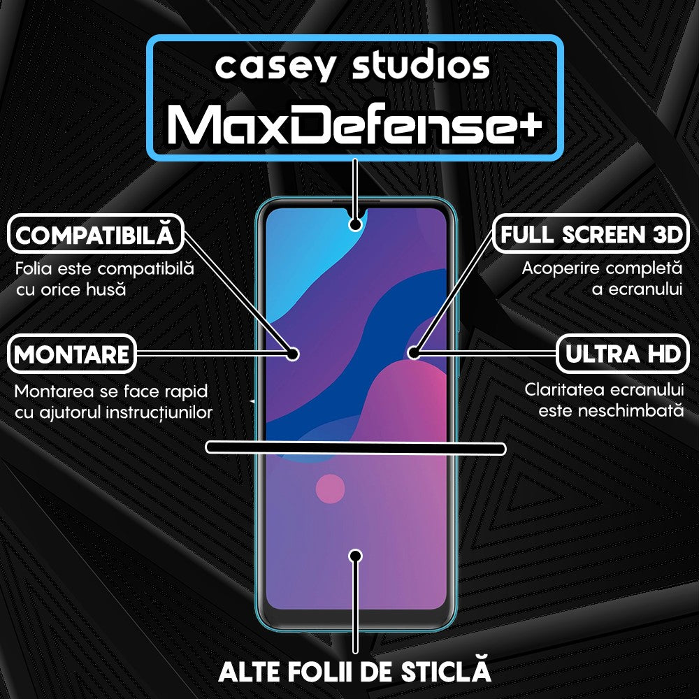 Folie Sticla MaxDefense+ - Huawei Honor 9A/Huawei Y6p - Negru