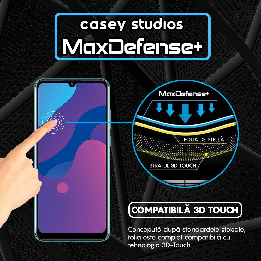 Folie Sticla MaxDefense+ - Huawei Honor 9A/Huawei Y6p - Negru