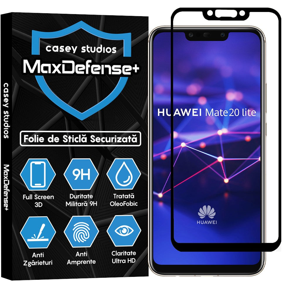 Folie Sticla MaxDefense+ - Huawei Mate 20 Lite/Nova 3/Nova 3i/P Smart Plus - Negru