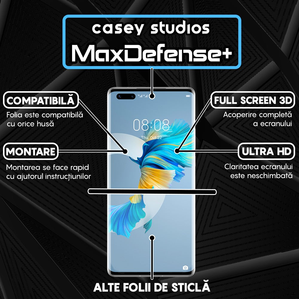 Folie Sticla MaxDefense+ - Huawei Mate 40 Pro - Negru