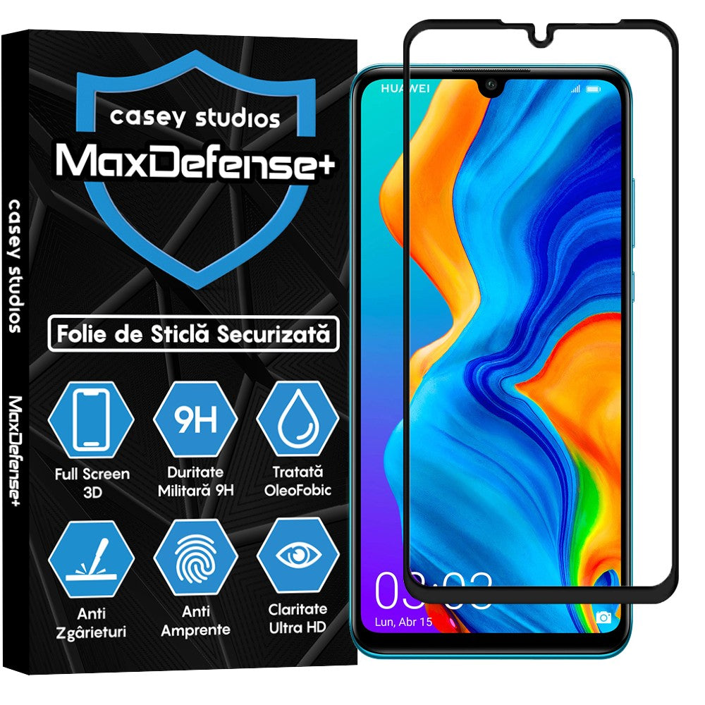 Folie Sticla MaxDefense+ - Huawei P30 Lite/P30 Lite New Edition - Negru