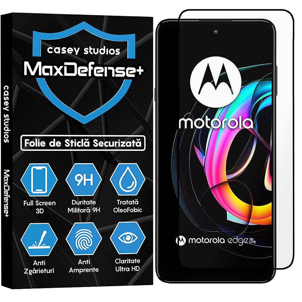 Folie Sticla MaxDefense+ - Motorola Edge 20 Lite - Negru