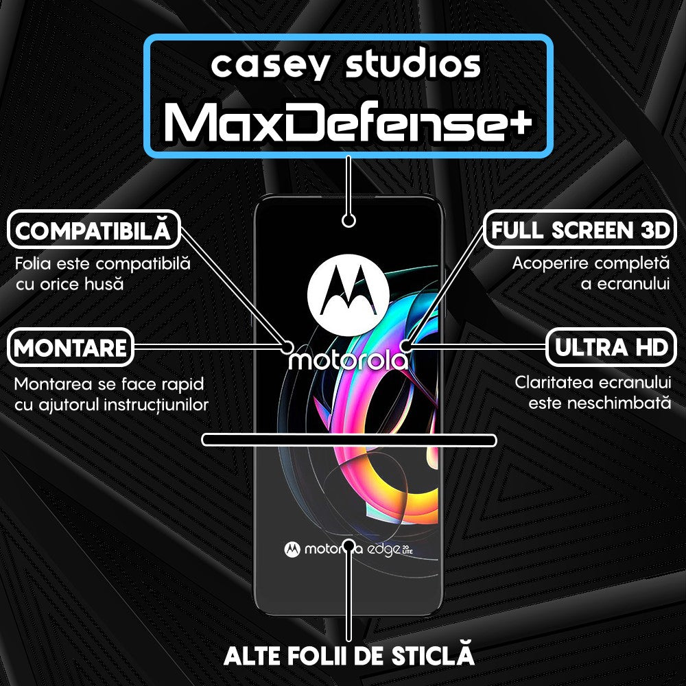 Folie Sticla MaxDefense+ - Motorola Edge 20 Lite - Negru