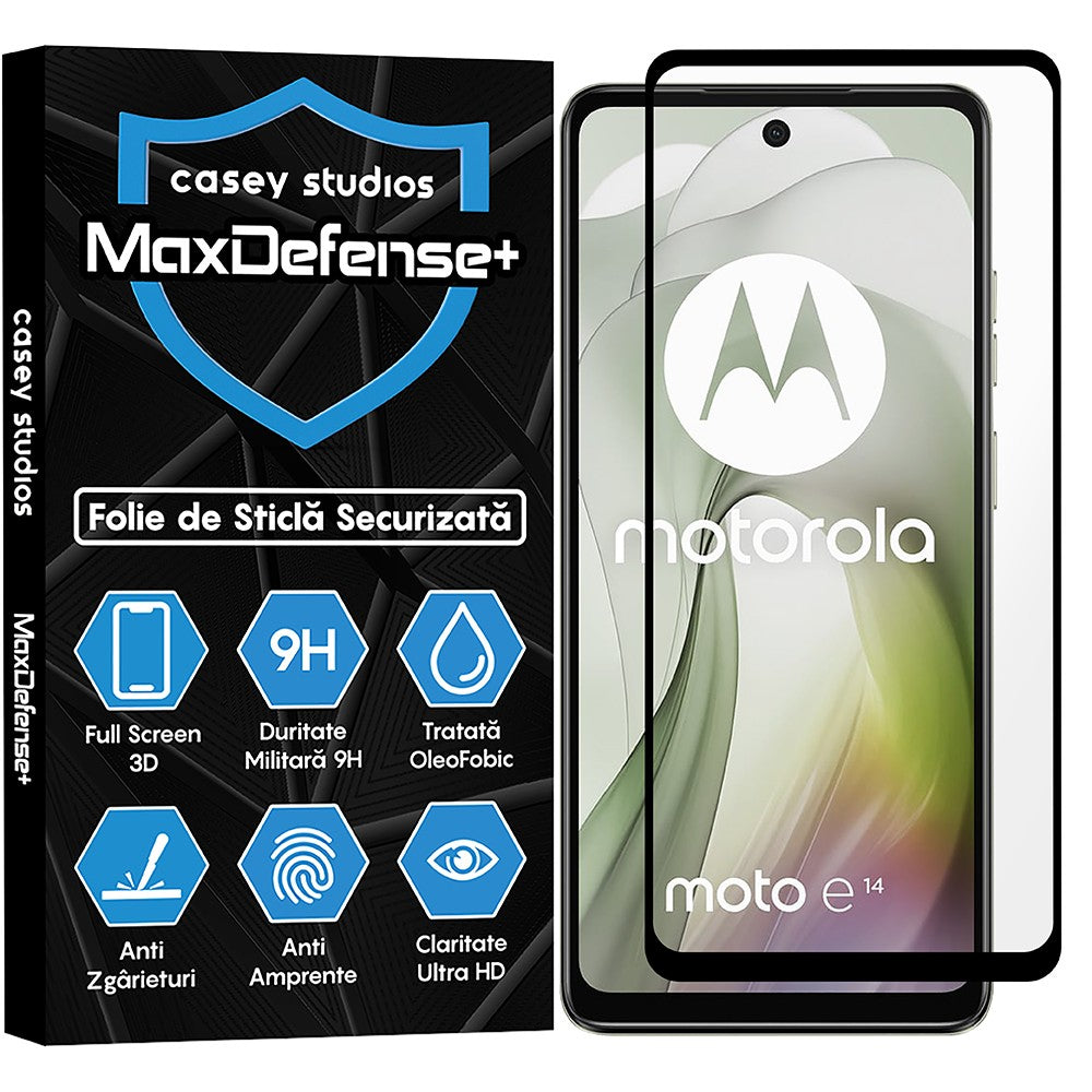 Folie Sticla MaxDefense+ - Motorola Moto E14 - Negru