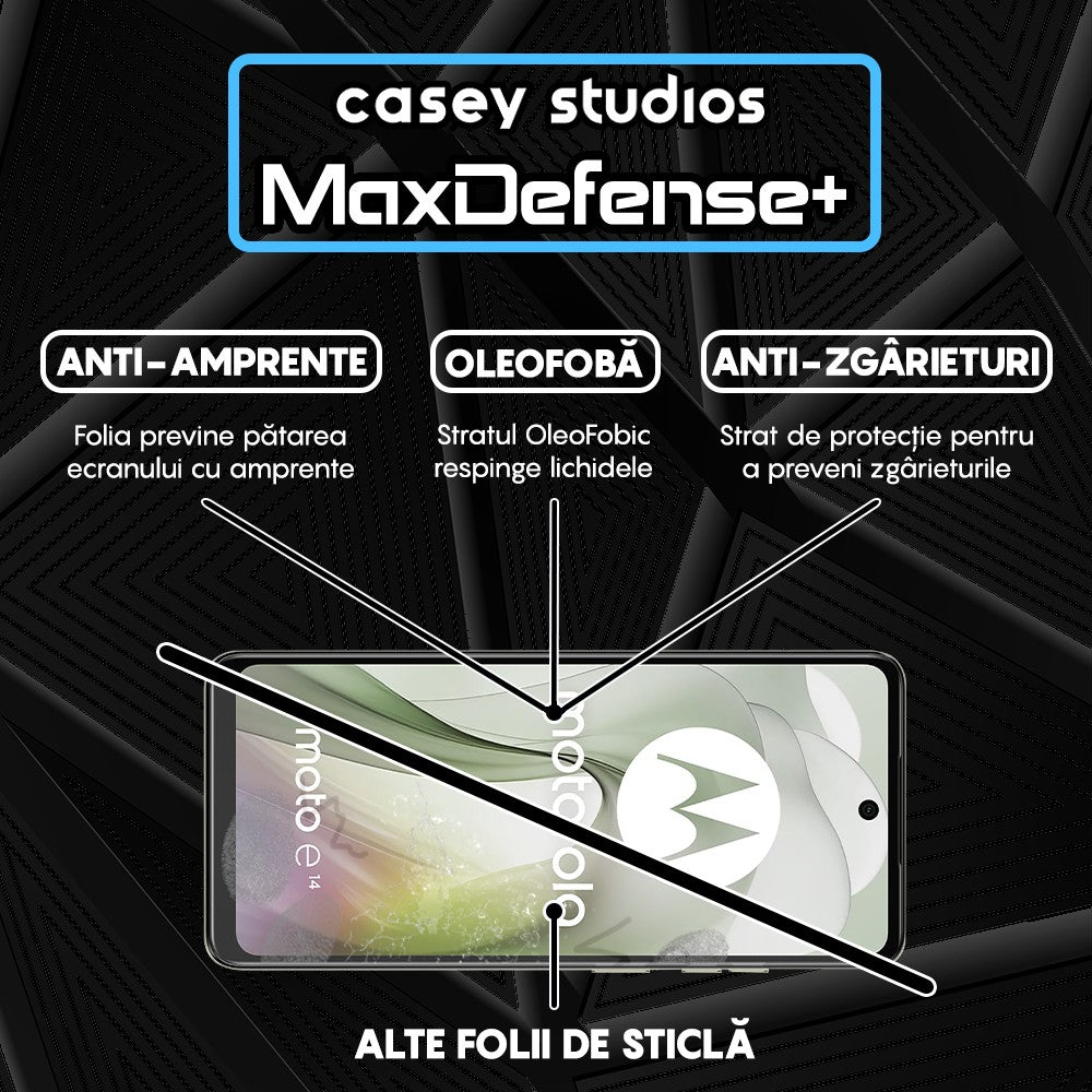 Folie Sticla MaxDefense+ - Motorola Moto E14 - Negru