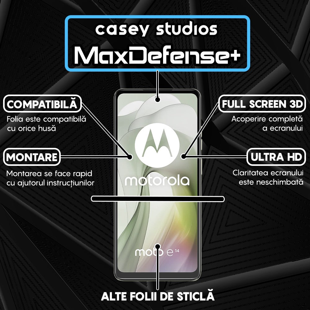 Folie Sticla MaxDefense+ - Motorola Moto E14 - Negru