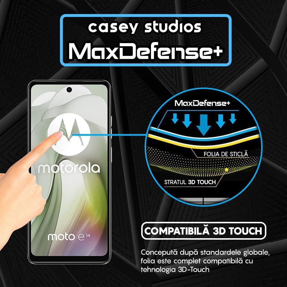Folie Sticla MaxDefense+ - Motorola Moto E14 - Negru