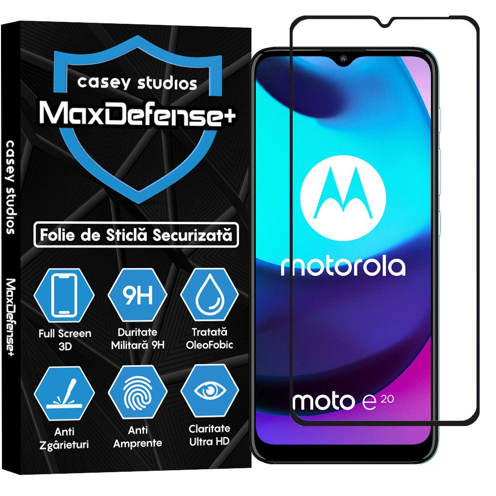 Folie Sticla MaxDefense+ - Motorola Moto E20 - Negru