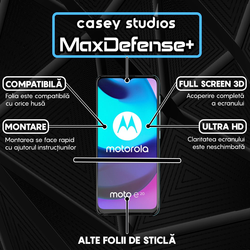 Folie Sticla MaxDefense+ - Motorola Moto E20 - Negru