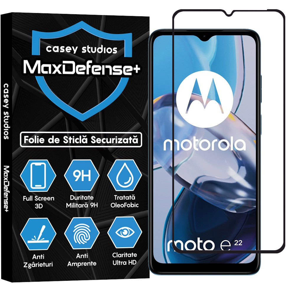 Folie Sticla MaxDefense+ - Motorola Moto E22/Moto E22i - Negru