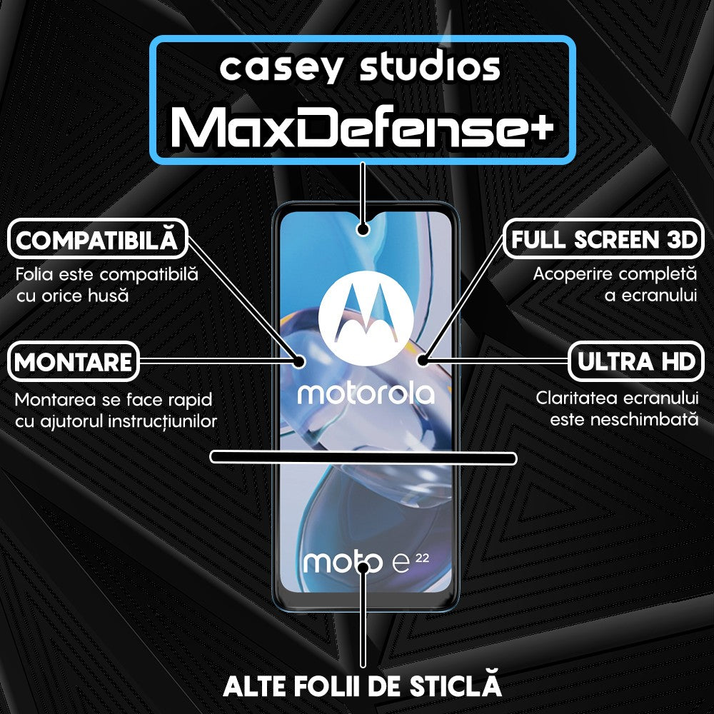 Folie Sticla MaxDefense+ - Motorola Moto E22/Moto E22i - Negru