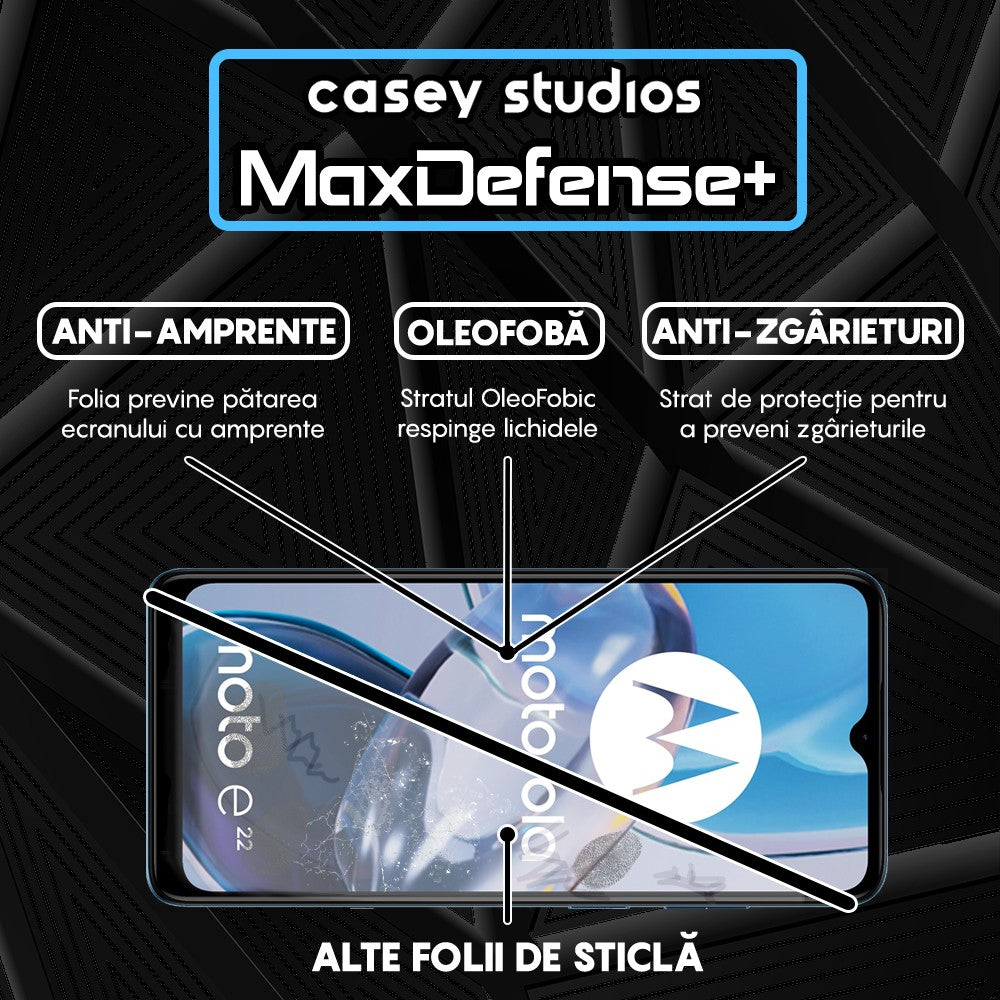 Folie Sticla MaxDefense+ - Motorola Moto E22/Moto E22i - Negru