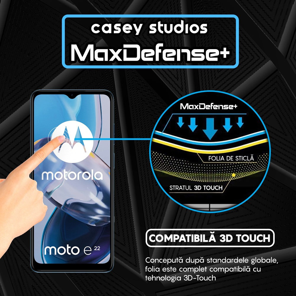 Folie Sticla MaxDefense+ - Motorola Moto E22/Moto E22i - Negru