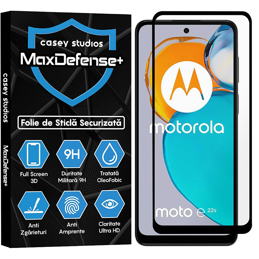 Folie Sticla MaxDefense+ - Motorola Moto E22s - Negru