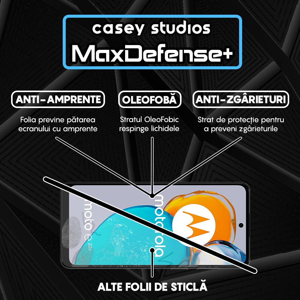 Folie Sticla MaxDefense+ - Motorola Moto E22s - Negru