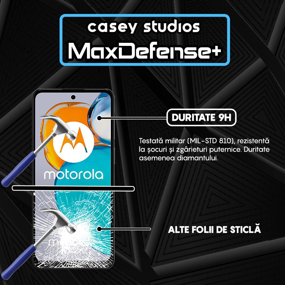 Folie Sticla MaxDefense+ - Motorola Moto E22s - Negru