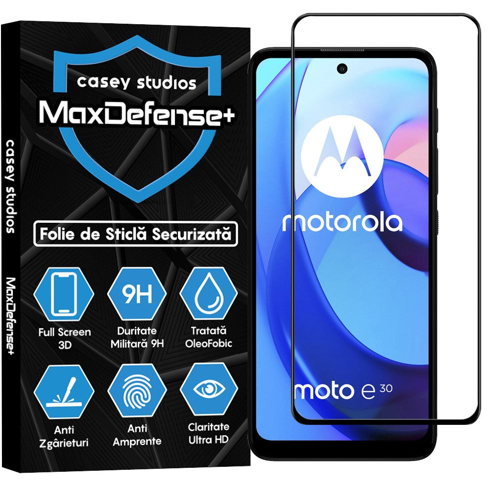 Folie Sticla MaxDefense+ - Motorola Moto E30/Moto E40 - Negru