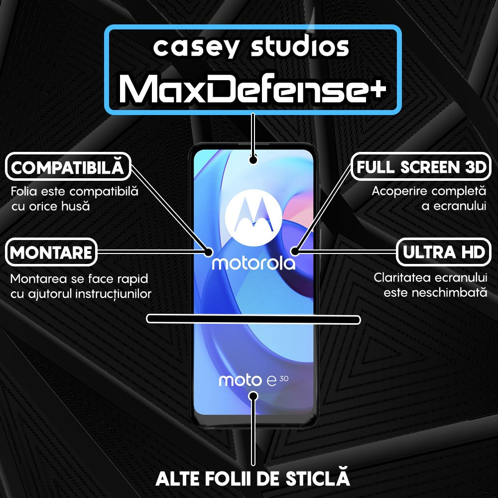 Folie Sticla MaxDefense+ - Motorola Moto E30/Moto E40 - Negru