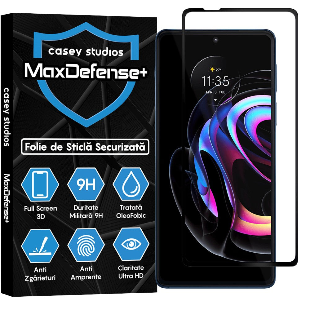 Folie Sticla MaxDefense+ - Motorola Moto Edge 20 Pro - Negru
