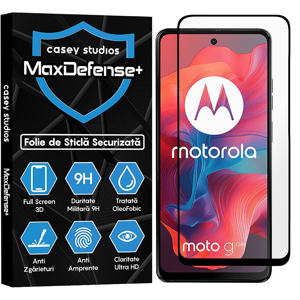 Folie Sticla MaxDefense+ - Motorola Moto G04s - Negru