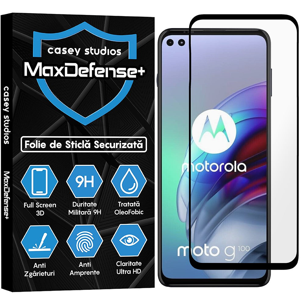 Folie Sticla MaxDefense+ - Motorola Moto G100 - Negru