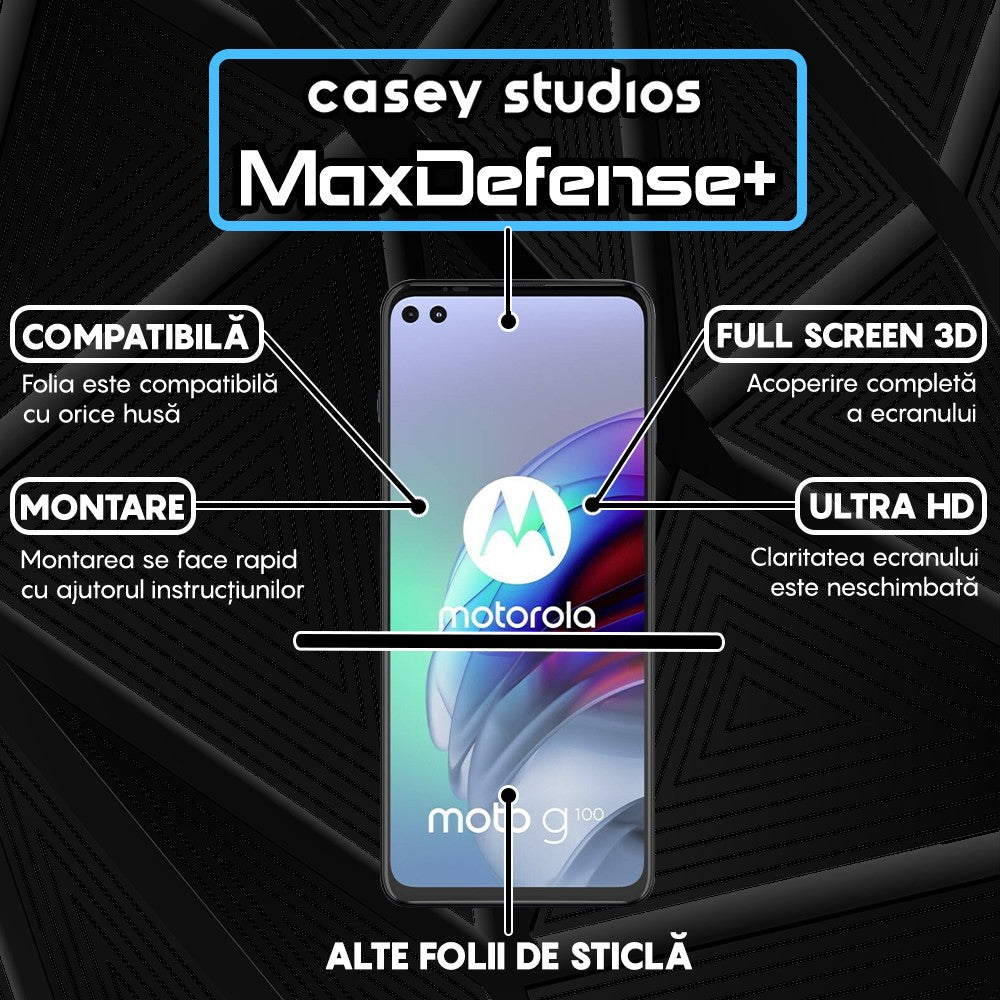 Folie Sticla MaxDefense+ - Motorola Moto G100 - Negru