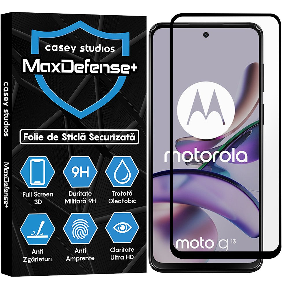 Folie Sticla MaxDefense+ - Motorola Moto G13 - Negru