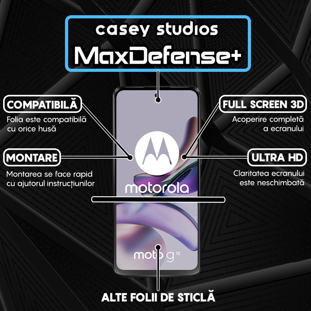 Folie Sticla MaxDefense+ - Motorola Moto G13 - Negru