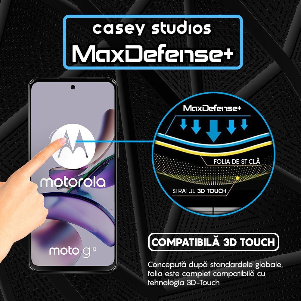 Folie Sticla MaxDefense+ - Motorola Moto G13 - Negru