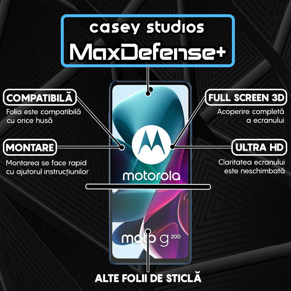 Folie Sticla MaxDefense+ - Motorola Moto G200 5G - Negru
