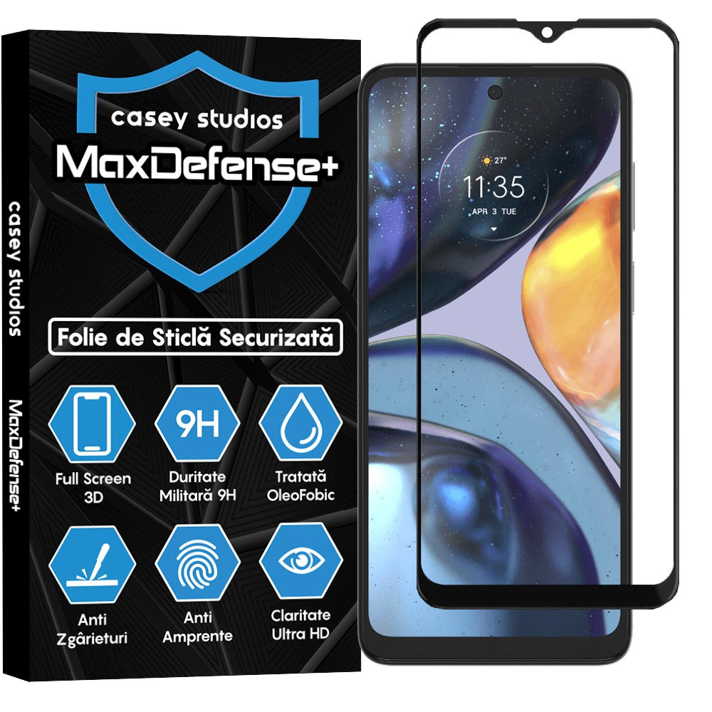 Folie Sticla MaxDefense+ - Motorola Moto G22 - Negru