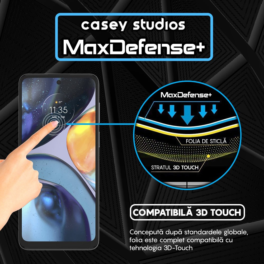 Folie Sticla MaxDefense+ - Motorola Moto G22 - Negru