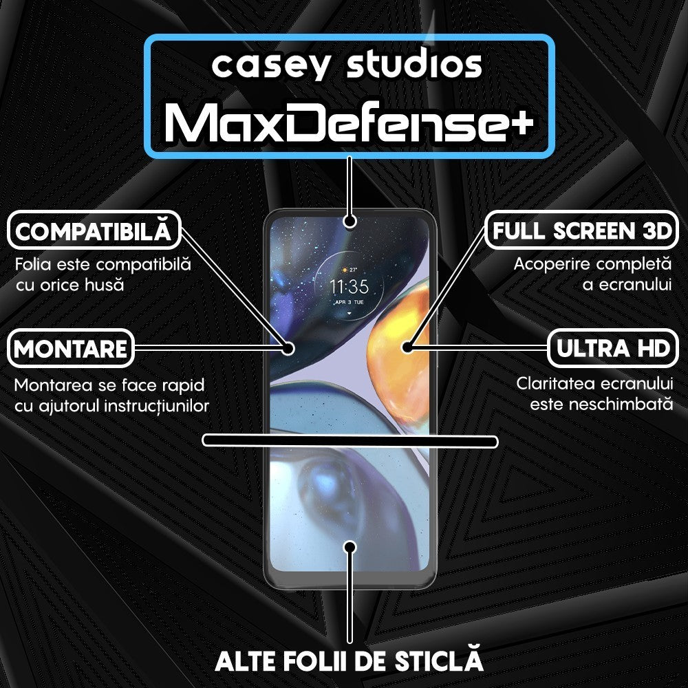 Folie Sticla MaxDefense+ - Motorola Moto G22 - Negru